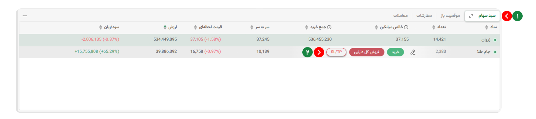 انتخاب نماد و ورود به فرم SL/TP
